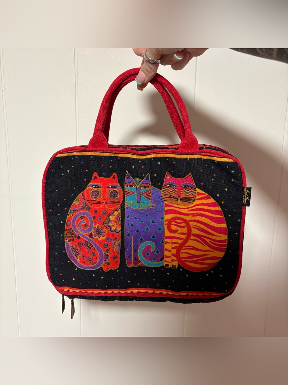 Laurel Burch “Feline Friends”Cat Whimsical Folk Art Cosmetic Travel Tote Case